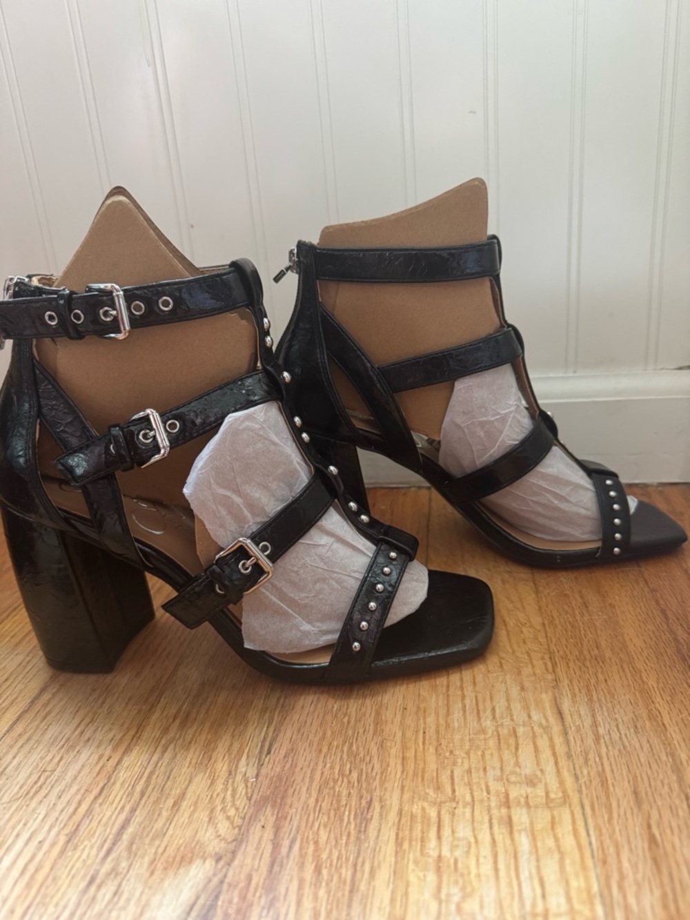 Jessica Simpson Black Strappy Studded Block Heel Sandals